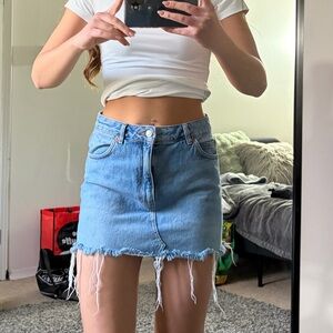 Topshop Light Blue Denim Mini Skirt with Raw Frayed Hem